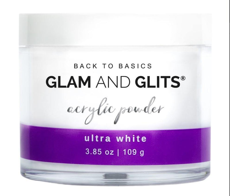 Glam and Glits Back to Basics Acrylic Powder - Ultra White 3.85oz/109g B2BUW38 